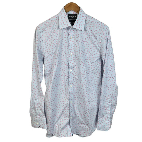 BF710 Mens BONOBOS Stretch Floral Slim Fit Trendy Button Down Shirt 15.5 M - Picture 1 of 4